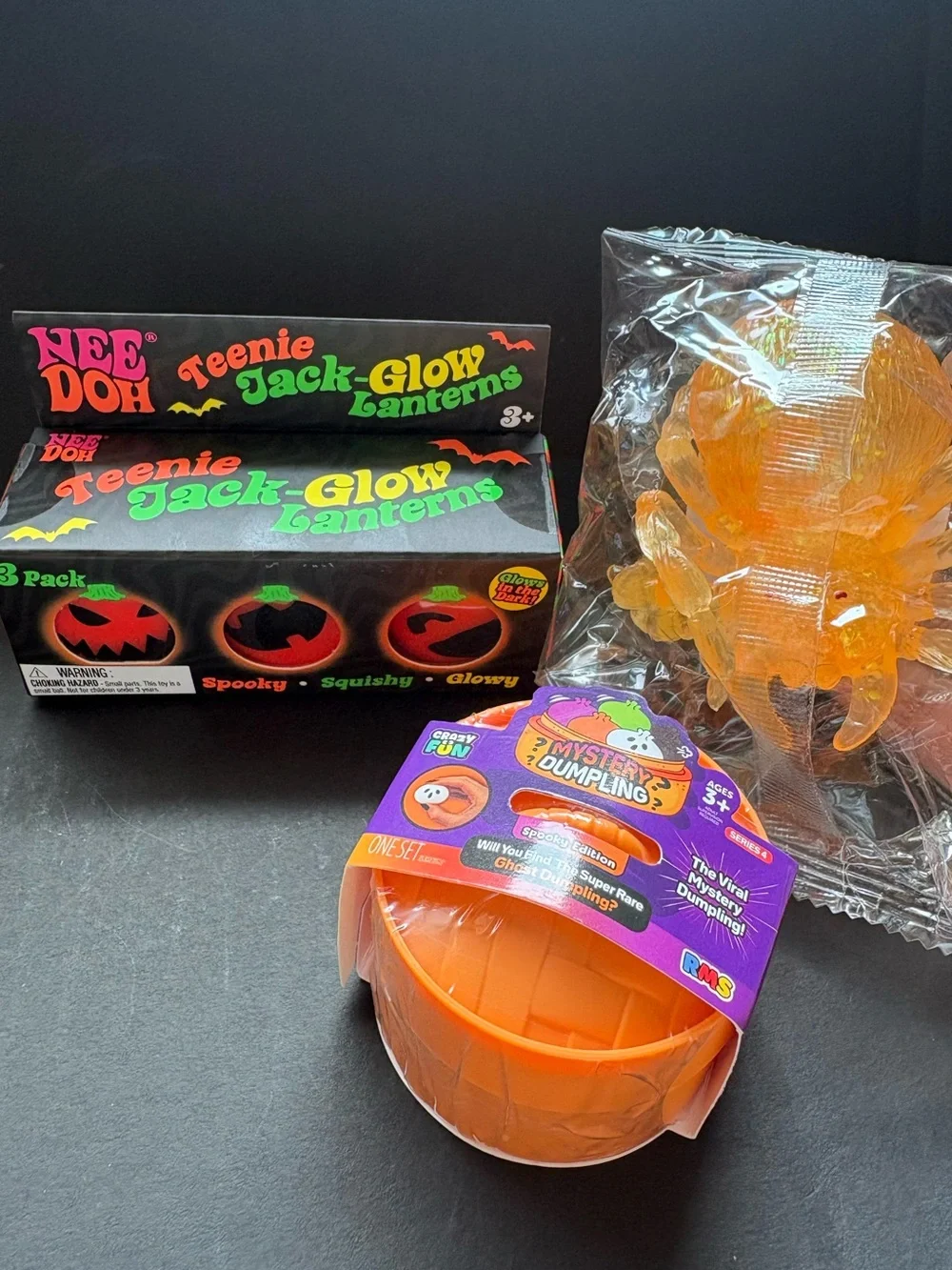 Needoh Teenie Jack-Glow Lanterns and Mystery Ghost Dumpling, Orange sugar spider